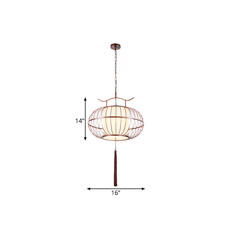 White/Red 1 Light Hanging Ceiling Light Traditional Fabric Lantern Drop Pendant for Tea Room, 16"/19.5"/23.5" Wide Clearhalo 'Ceiling Lights' 'Pendant Lights' 'Pendants' Lighting' 286064