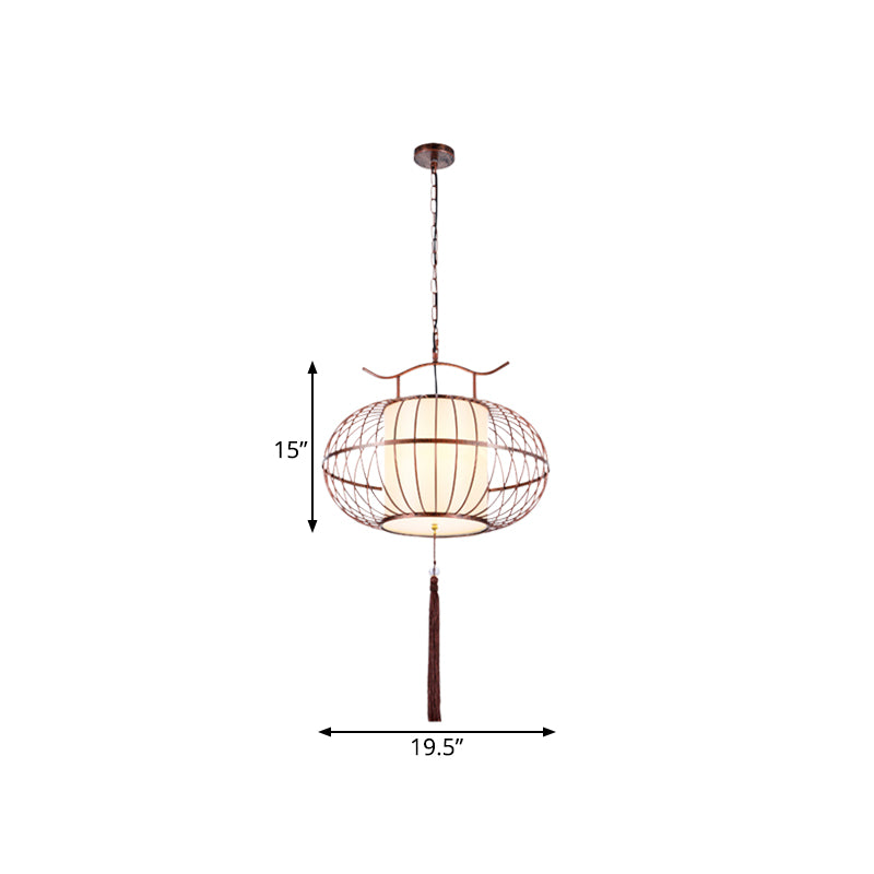 White/Red 1 Light Hanging Ceiling Light Traditional Fabric Lantern Drop Pendant for Tea Room, 16"/19.5"/23.5" Wide Clearhalo 'Ceiling Lights' 'Pendant Lights' 'Pendants' Lighting' 286065