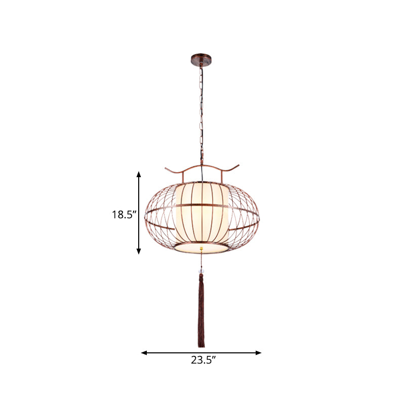 White/Red 1 Light Hanging Ceiling Light Traditional Fabric Lantern Drop Pendant for Tea Room, 16"/19.5"/23.5" Wide Clearhalo 'Ceiling Lights' 'Pendant Lights' 'Pendants' Lighting' 286066