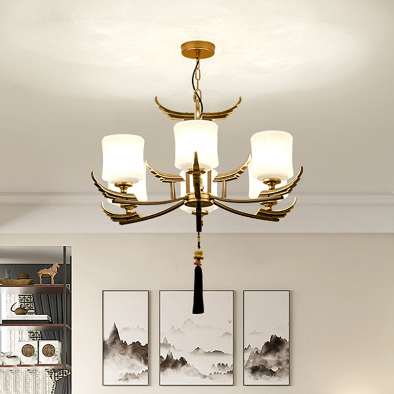 Black and Gold 6/8/10 Lights Chandelier Light Classic Opal Glass Cylinder Suspension Pendant Clearhalo 'Ceiling Lights' 'Chandeliers' Lighting' options 286085