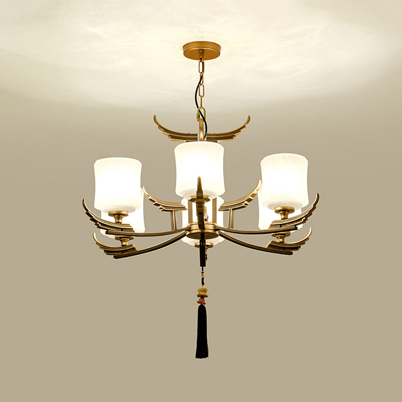 Black and Gold 6/8/10 Lights Chandelier Light Classic Opal Glass Cylinder Suspension Pendant Clearhalo 'Ceiling Lights' 'Chandeliers' Lighting' options 286086