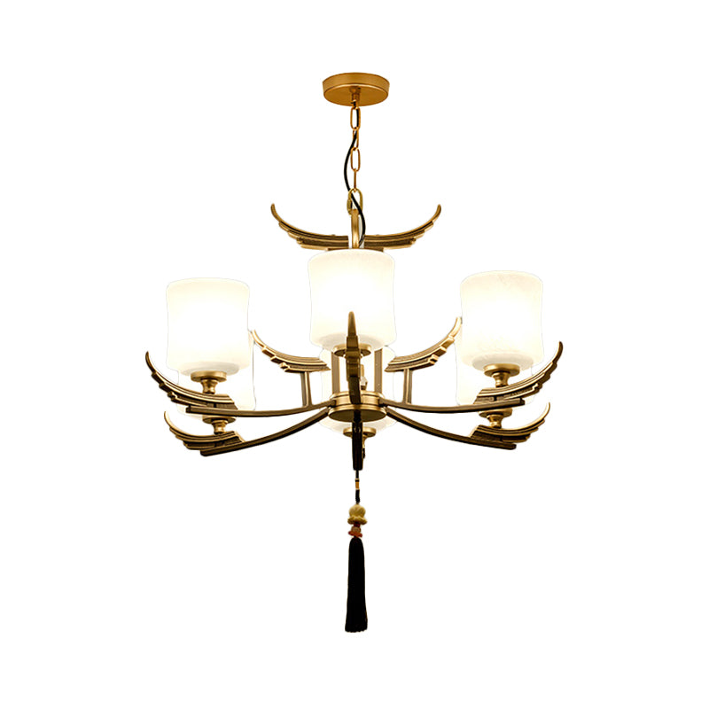 Black and Gold 6/8/10 Lights Chandelier Light Classic Opal Glass Cylinder Suspension Pendant Clearhalo 'Ceiling Lights' 'Chandeliers' Lighting' options 286088