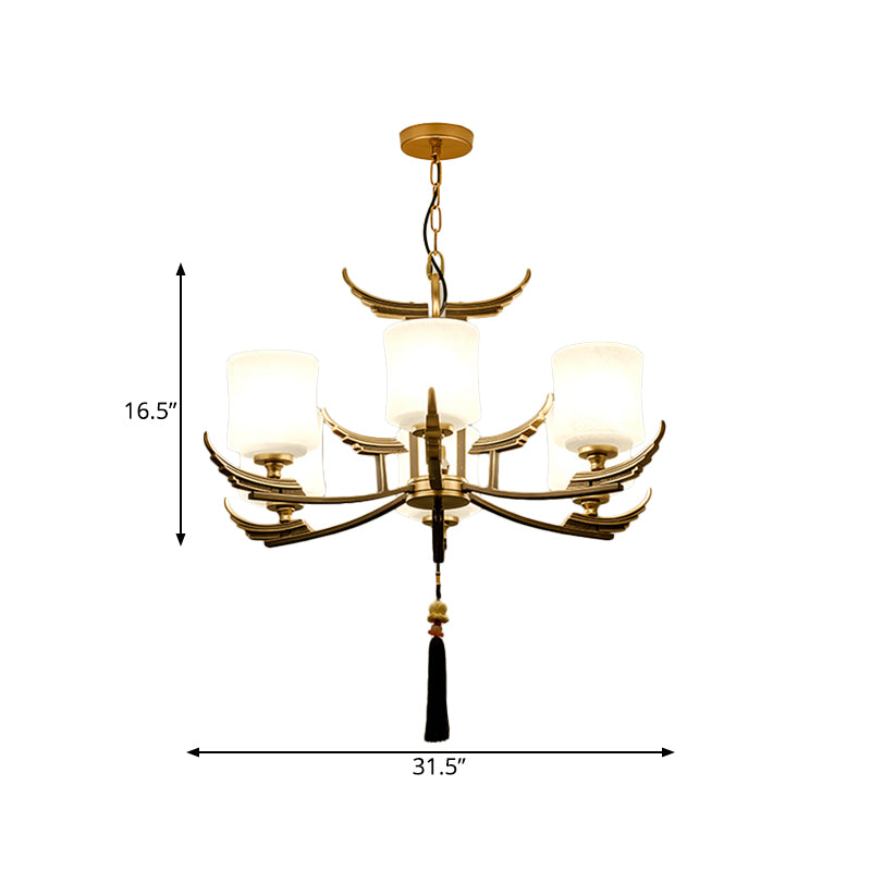 Black and Gold 6/8/10 Lights Chandelier Light Classic Opal Glass Cylinder Suspension Pendant Clearhalo 'Ceiling Lights' 'Chandeliers' Lighting' options 286089