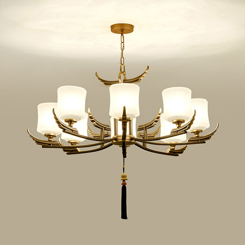 Black and Gold 6/8/10 Lights Chandelier Light Classic Opal Glass Cylinder Suspension Pendant Clearhalo 'Ceiling Lights' 'Chandeliers' Lighting' options 286091