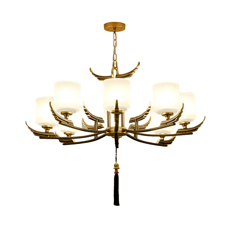 Black and Gold 6/8/10 Lights Chandelier Light Classic Opal Glass Cylinder Suspension Pendant Clearhalo 'Ceiling Lights' 'Chandeliers' Lighting' options 286093