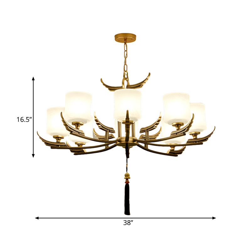 Black and Gold 6/8/10 Lights Chandelier Light Classic Opal Glass Cylinder Suspension Pendant Clearhalo 'Ceiling Lights' 'Chandeliers' Lighting' options 286094