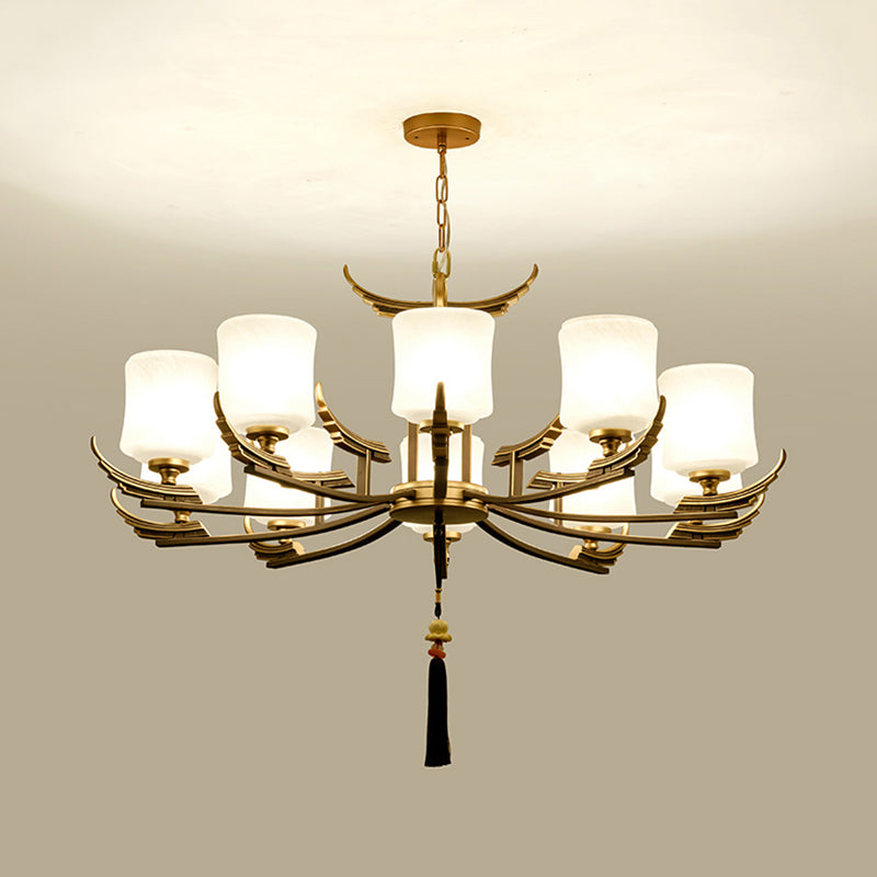 Black and Gold 6/8/10 Lights Chandelier Light Classic Opal Glass Cylinder Suspension Pendant Clearhalo 'Ceiling Lights' 'Chandeliers' Lighting' options 286095