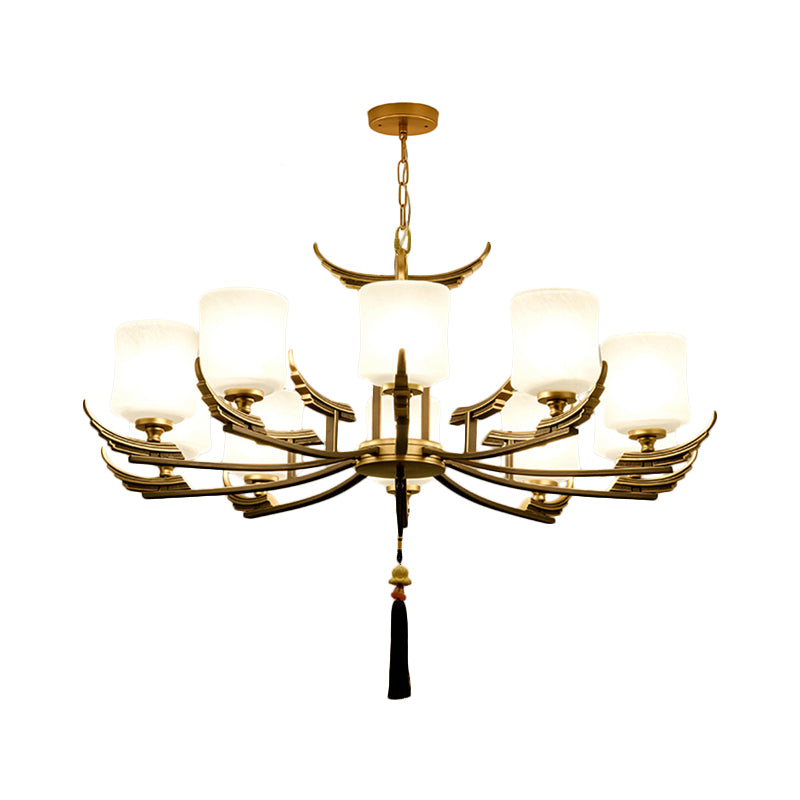 Black and Gold 6/8/10 Lights Chandelier Light Classic Opal Glass Cylinder Suspension Pendant Clearhalo 'Ceiling Lights' 'Chandeliers' Lighting' options 286097