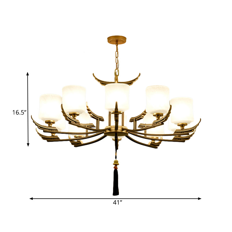 Black and Gold 6/8/10 Lights Chandelier Light Classic Opal Glass Cylinder Suspension Pendant Clearhalo 'Ceiling Lights' 'Chandeliers' Lighting' options 286098