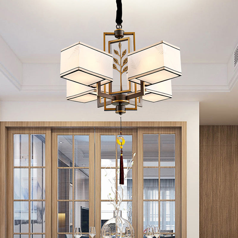 Rectangle Fabric Ceiling Chandelier Classic 6/8/12 Lights Living Room Pendant Lamp in Black with Metal Frame Clearhalo 'Ceiling Lights' 'Chandeliers' Lighting' options 286113