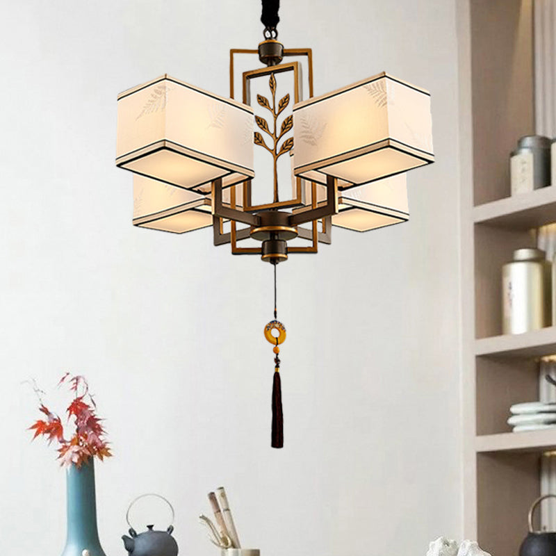 Rectangle Fabric Ceiling Chandelier Classic 6/8/12 Lights Living Room Pendant Lamp in Black with Metal Frame Clearhalo 'Ceiling Lights' 'Chandeliers' Lighting' options 286114