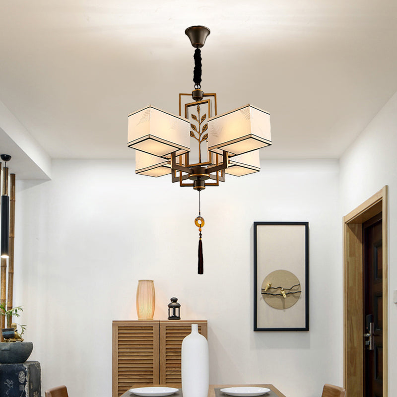 Rectangle Fabric Ceiling Chandelier Classic 6/8/12 Lights Living Room Pendant Lamp in Black with Metal Frame Clearhalo 'Ceiling Lights' 'Chandeliers' Lighting' options 286115