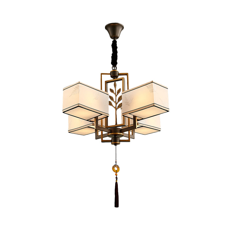 Rectangle Fabric Ceiling Chandelier Classic 6/8/12 Lights Living Room Pendant Lamp in Black with Metal Frame Clearhalo 'Ceiling Lights' 'Chandeliers' Lighting' options 286116