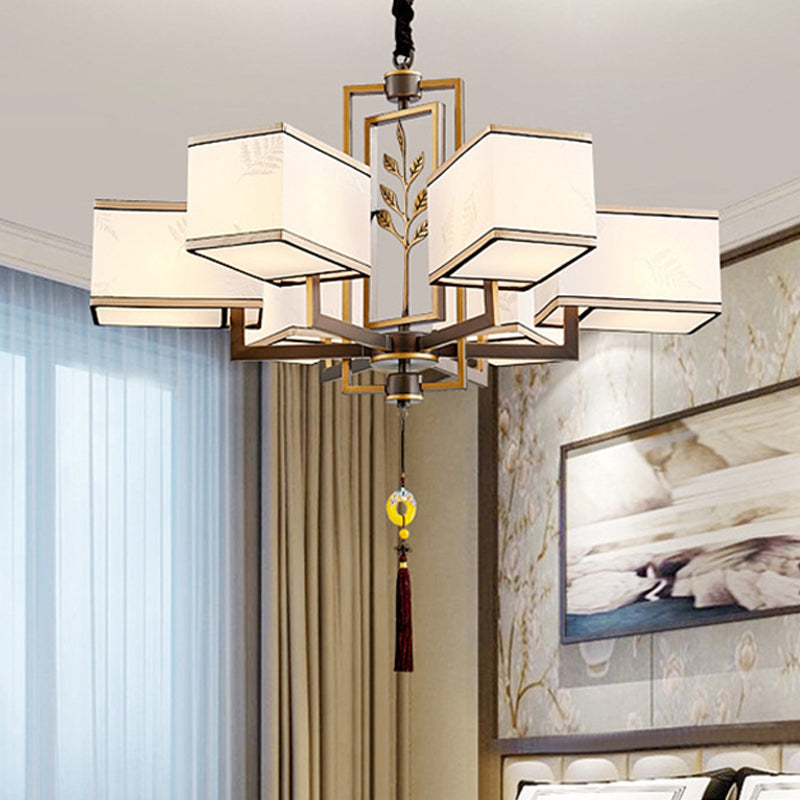 Rectangle Fabric Ceiling Chandelier Classic 6/8/12 Lights Living Room Pendant Lamp in Black with Metal Frame Clearhalo 'Ceiling Lights' 'Chandeliers' Lighting' options 286118