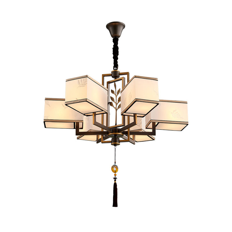 Rectangle Fabric Ceiling Chandelier Classic 6/8/12 Lights Living Room Pendant Lamp in Black with Metal Frame Clearhalo 'Ceiling Lights' 'Chandeliers' Lighting' options 286120