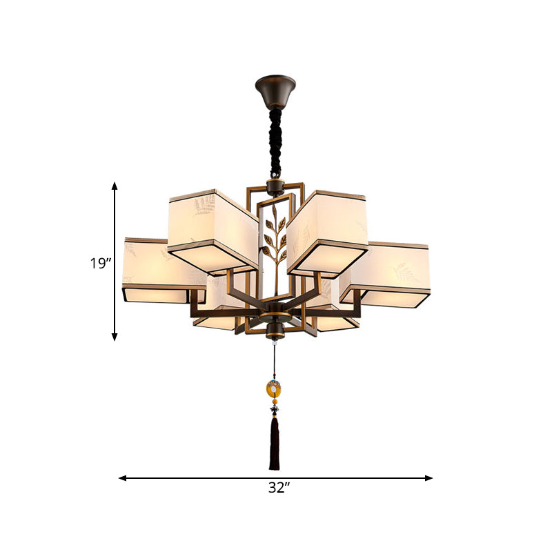 Rectangle Fabric Ceiling Chandelier Classic 6/8/12 Lights Living Room Pendant Lamp in Black with Metal Frame Clearhalo 'Ceiling Lights' 'Chandeliers' Lighting' options 286121