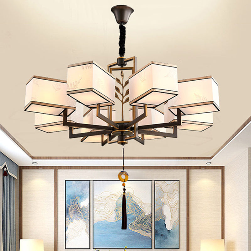 Rectangle Fabric Ceiling Chandelier Classic 6/8/12 Lights Living Room Pendant Lamp in Black with Metal Frame Clearhalo 'Ceiling Lights' 'Chandeliers' Lighting' options 286122