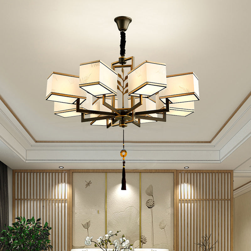 Rectangle Fabric Ceiling Chandelier Classic 6/8/12 Lights Living Room Pendant Lamp in Black with Metal Frame Clearhalo 'Ceiling Lights' 'Chandeliers' Lighting' options 286123