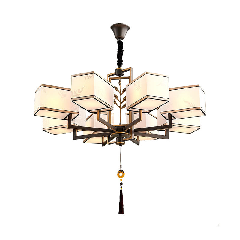 Rectangle Fabric Ceiling Chandelier Classic 6/8/12 Lights Living Room Pendant Lamp in Black with Metal Frame Clearhalo 'Ceiling Lights' 'Chandeliers' Lighting' options 286124