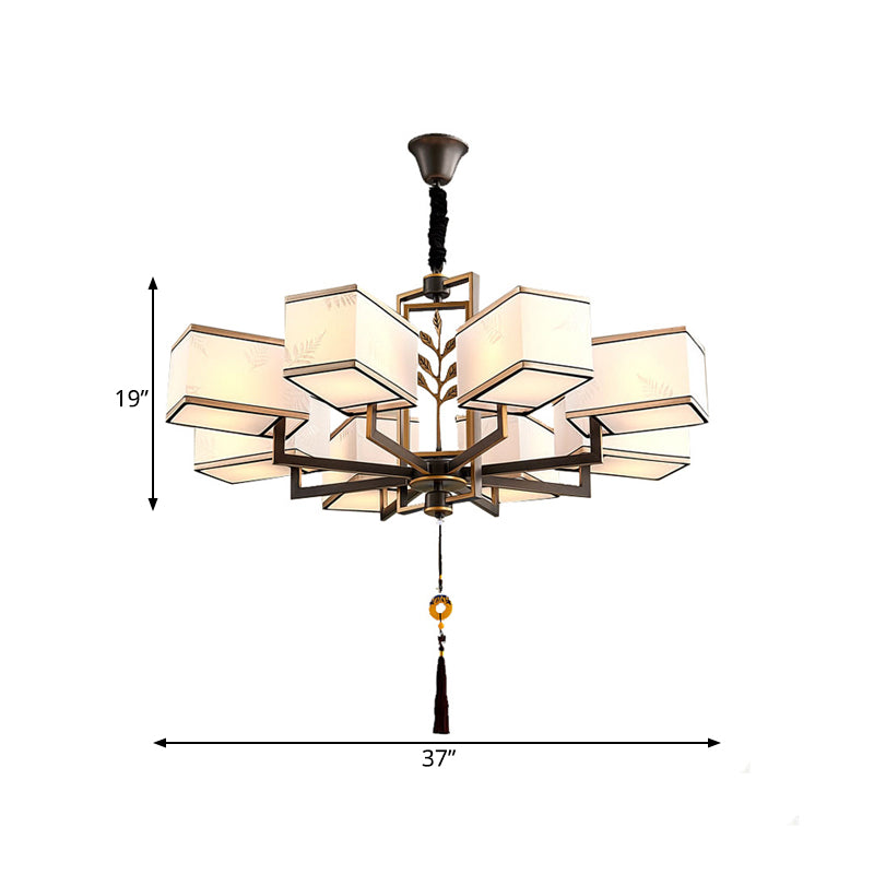 Rectangle Fabric Ceiling Chandelier Classic 6/8/12 Lights Living Room Pendant Lamp in Black with Metal Frame Clearhalo 'Ceiling Lights' 'Chandeliers' Lighting' options 286125