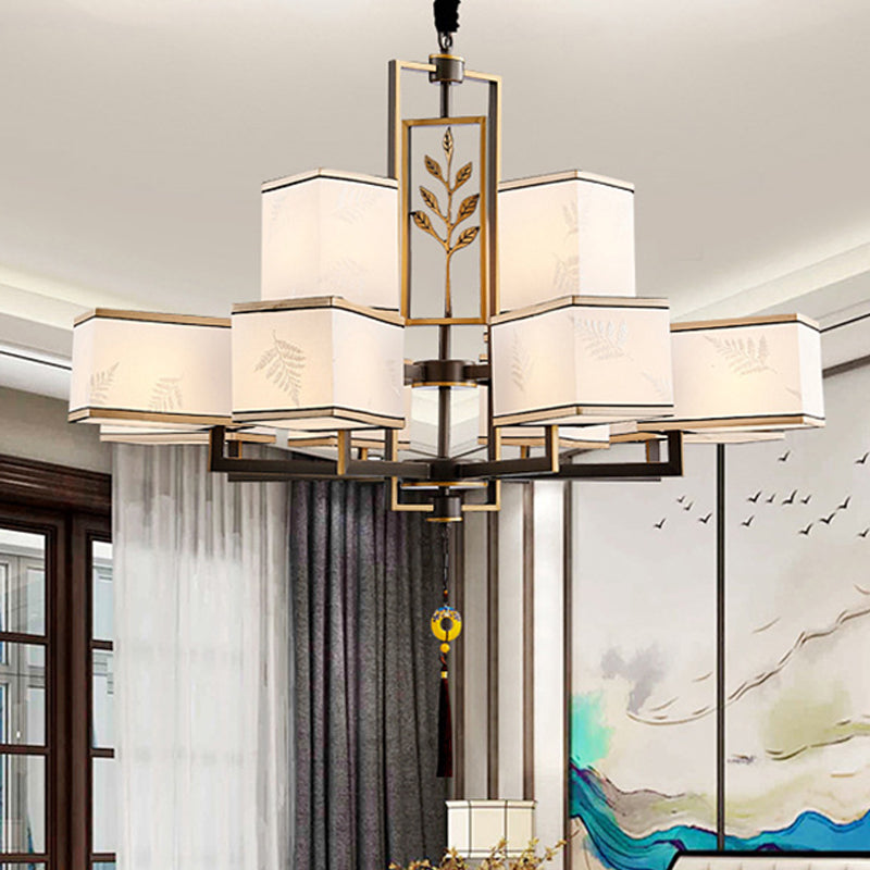 Rectangle Fabric Ceiling Chandelier Classic 6/8/12 Lights Living Room Pendant Lamp in Black with Metal Frame Clearhalo 'Ceiling Lights' 'Chandeliers' Lighting' options 286127