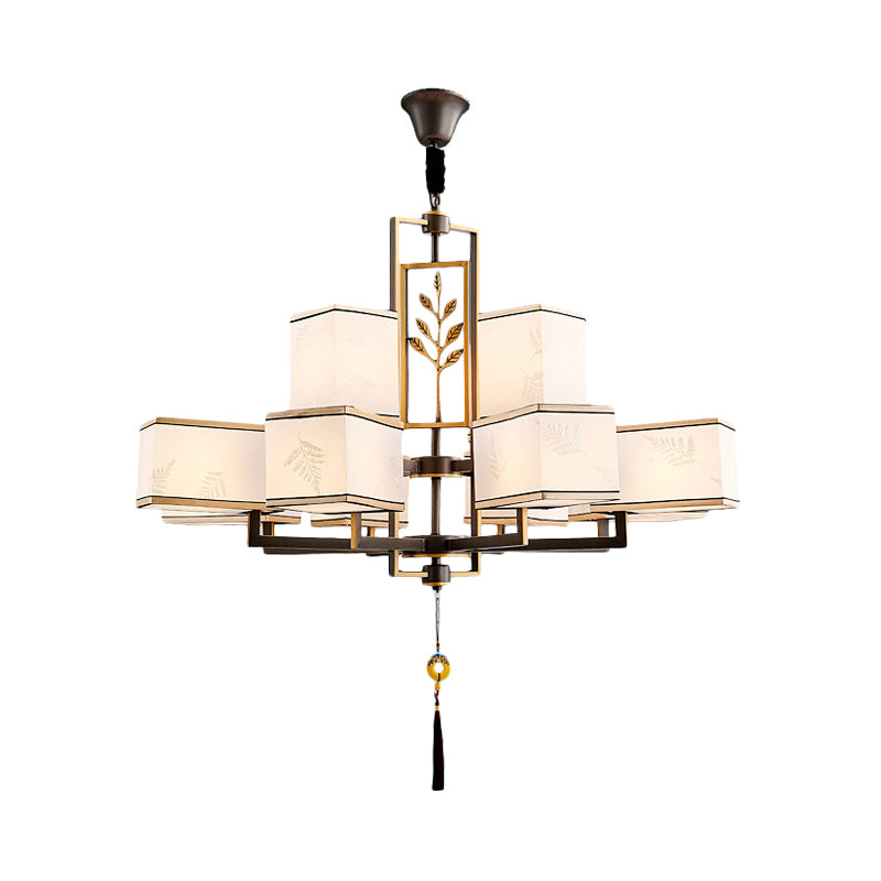 Rectangle Fabric Ceiling Chandelier Classic 6/8/12 Lights Living Room Pendant Lamp in Black with Metal Frame Clearhalo 'Ceiling Lights' 'Chandeliers' Lighting' options 286129