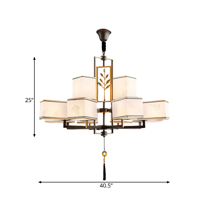 Rectangle Fabric Ceiling Chandelier Classic 6/8/12 Lights Living Room Pendant Lamp in Black with Metal Frame Clearhalo 'Ceiling Lights' 'Chandeliers' Lighting' options 286130