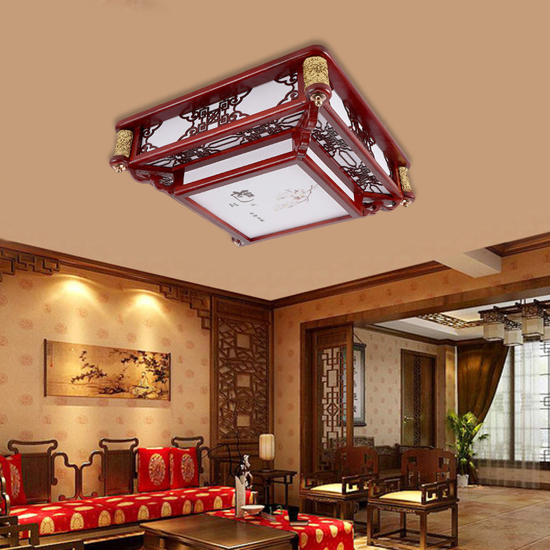 21.5"/39" Wide LED Rectangle Flush Mount Traditional Dark Red Wood Flush Light Fixture for Living Room Crimson 21.5" Clearhalo 'Ceiling Lights' 'Close To Ceiling Lights' 'Close to ceiling' 'Flush mount' Lighting' 286143