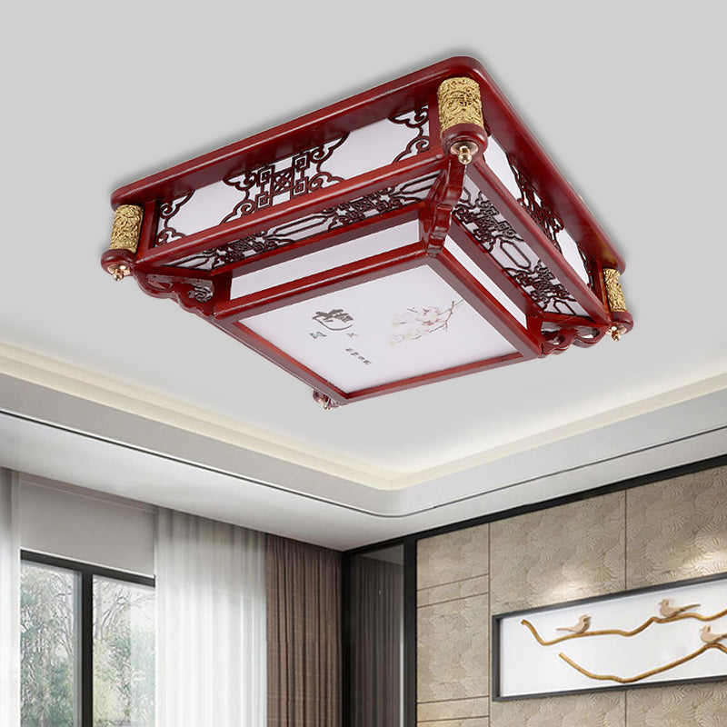 21.5"/39" Wide LED Rectangle Flush Mount Traditional Dark Red Wood Flush Light Fixture for Living Room Clearhalo 'Ceiling Lights' 'Close To Ceiling Lights' 'Close to ceiling' 'Flush mount' Lighting' 286144