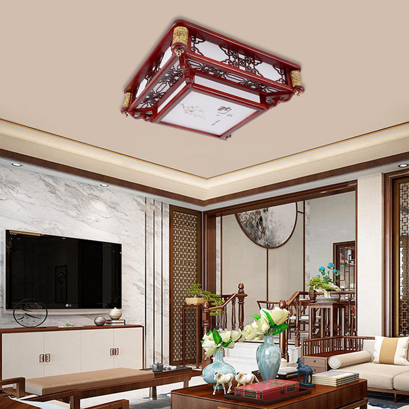 21.5"/39" Wide LED Rectangle Flush Mount Traditional Dark Red Wood Flush Light Fixture for Living Room Clearhalo 'Ceiling Lights' 'Close To Ceiling Lights' 'Close to ceiling' 'Flush mount' Lighting' 286145