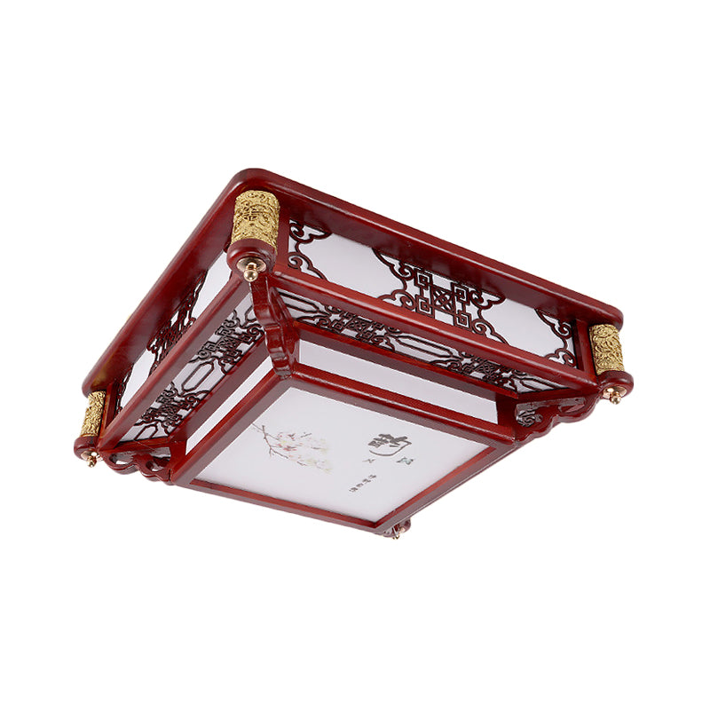 21.5"/39" Wide LED Rectangle Flush Mount Traditional Dark Red Wood Flush Light Fixture for Living Room Clearhalo 'Ceiling Lights' 'Close To Ceiling Lights' 'Close to ceiling' 'Flush mount' Lighting' 286146