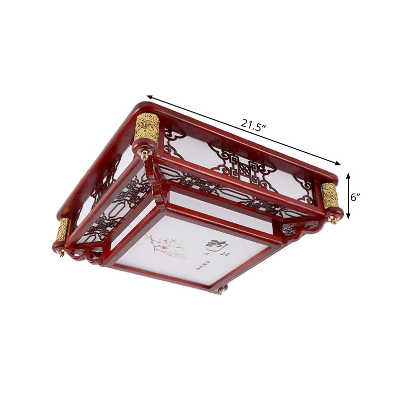 21.5"/39" Wide LED Rectangle Flush Mount Traditional Dark Red Wood Flush Light Fixture for Living Room Clearhalo 'Ceiling Lights' 'Close To Ceiling Lights' 'Close to ceiling' 'Flush mount' Lighting' 286147