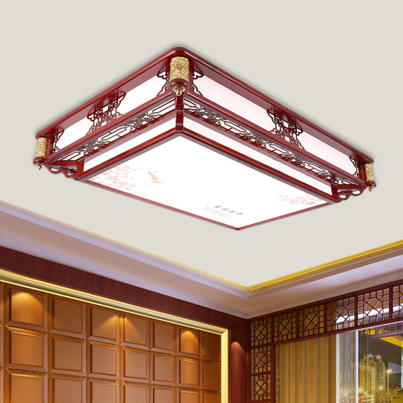 21.5"/39" Wide LED Rectangle Flush Mount Traditional Dark Red Wood Flush Light Fixture for Living Room Crimson 39" Clearhalo 'Ceiling Lights' 'Close To Ceiling Lights' 'Close to ceiling' 'Flush mount' Lighting' 286149