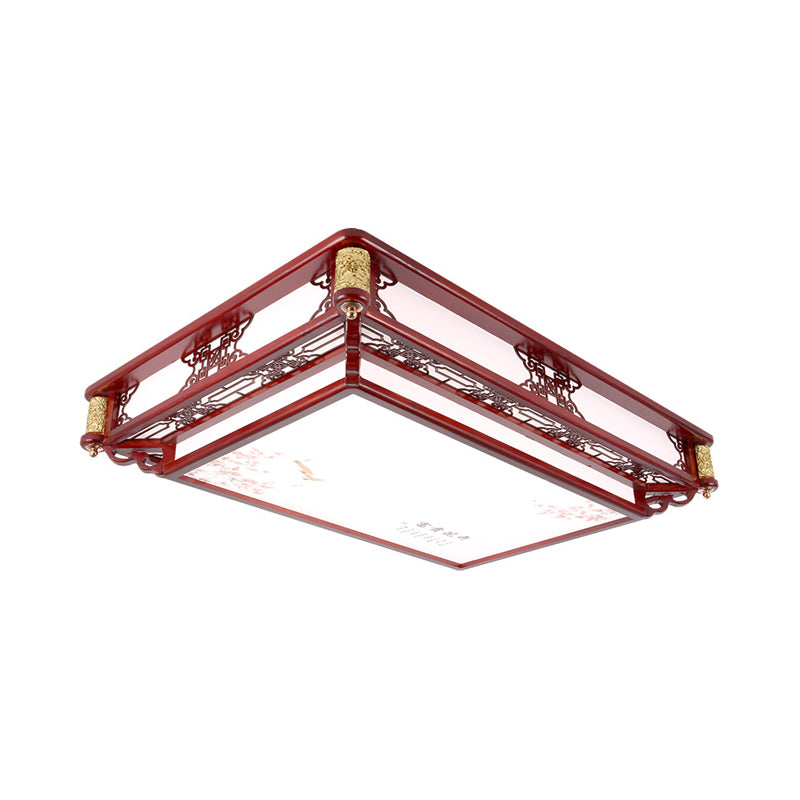 21.5"/39" Wide LED Rectangle Flush Mount Traditional Dark Red Wood Flush Light Fixture for Living Room Clearhalo 'Ceiling Lights' 'Close To Ceiling Lights' 'Close to ceiling' 'Flush mount' Lighting' 286151