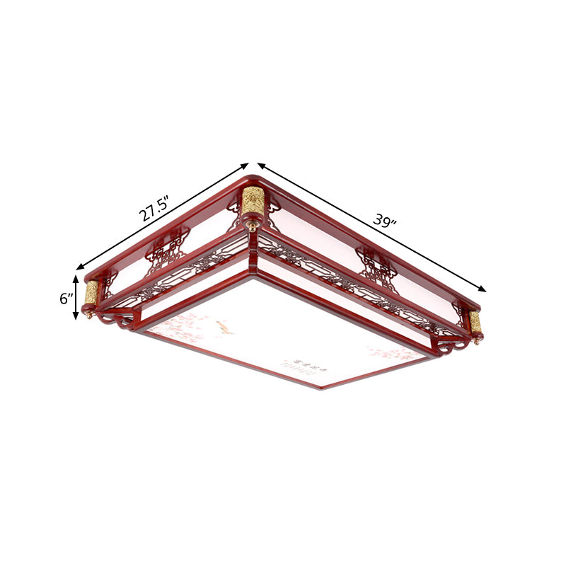 21.5"/39" Wide LED Rectangle Flush Mount Traditional Dark Red Wood Flush Light Fixture for Living Room Clearhalo 'Ceiling Lights' 'Close To Ceiling Lights' 'Close to ceiling' 'Flush mount' Lighting' 286152