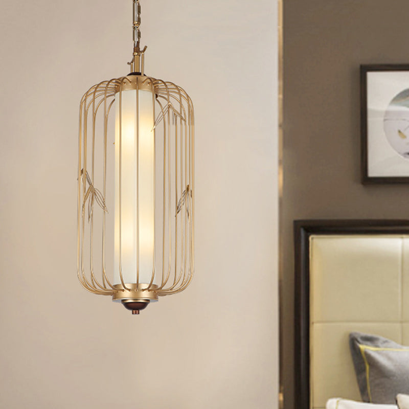 Birdcage Dining Room Chandelier Lighting Classic Stylish Metal 2 Lights Gold Hanging Ceiling Light Clearhalo 'Ceiling Lights' 'Chandeliers' Lighting' options 286173