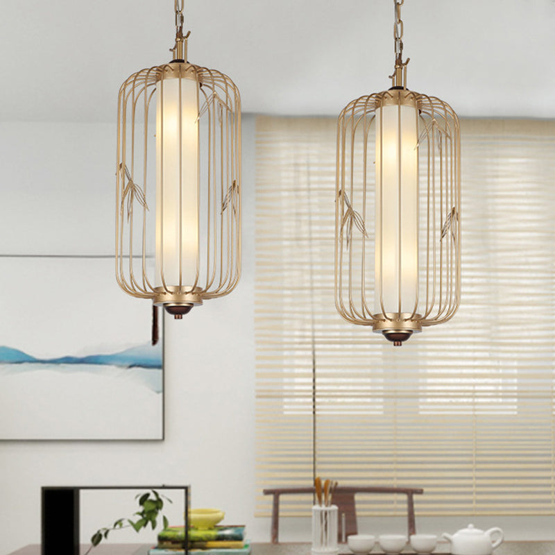 Birdcage Dining Room Chandelier Lighting Classic Stylish Metal 2 Lights Gold Hanging Ceiling Light Clearhalo 'Ceiling Lights' 'Chandeliers' Lighting' options 286174