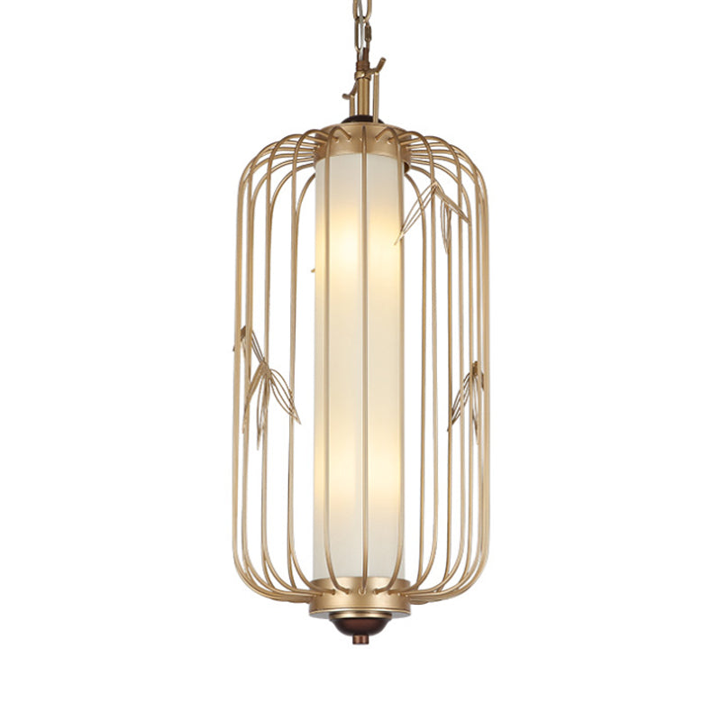 Birdcage Dining Room Chandelier Lighting Classic Stylish Metal 2 Lights Gold Hanging Ceiling Light Clearhalo 'Ceiling Lights' 'Chandeliers' Lighting' options 286175