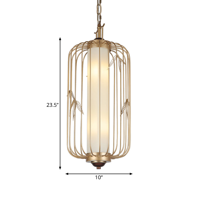 Birdcage Dining Room Chandelier Lighting Classic Stylish Metal 2 Lights Gold Hanging Ceiling Light Clearhalo 'Ceiling Lights' 'Chandeliers' Lighting' options 286176