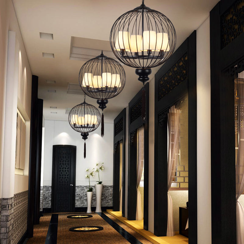 Globe Metal Chandelier Lighting Fixture Traditional Stylish 4 Lights Corridor Hanging Lamp Kit in Black Clearhalo 'Ceiling Lights' 'Chandeliers' Lighting' options 286180