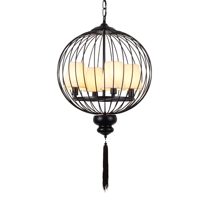 Globe Metal Chandelier Lighting Fixture Traditional Stylish 4 Lights Corridor Hanging Lamp Kit in Black Clearhalo 'Ceiling Lights' 'Chandeliers' Lighting' options 286181