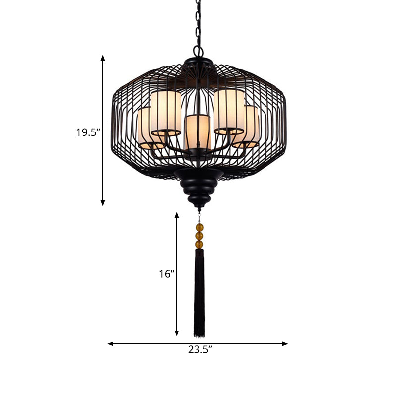 5 Lights Dining Room Hanging Chandelier Classic Black Pendant Light with Cylinder Fabric Shade Clearhalo 'Ceiling Lights' 'Chandeliers' Lighting' options 286195