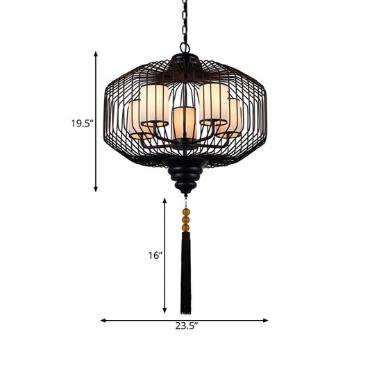 5 Lights Dining Room Hanging Chandelier Classic Black Pendant Light with Cylinder Fabric Shade Clearhalo 'Ceiling Lights' 'Chandeliers' Lighting' options 286195