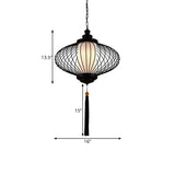 1 Light Lantern Pendulum Light Traditional Style Black Fabric Ceiling Suspension Lamp, 12"/14"/16" Wide Clearhalo 'Ceiling Lights' 'Pendant Lights' 'Pendants' Lighting' 286219