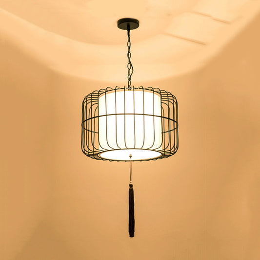 16"/19.5" Wide Fabric Black Hanging Pendant Lantern 1 Light Traditional Stylish Down Lighting Clearhalo 'Ceiling Lights' 'Pendant Lights' 'Pendants' Lighting' 286230