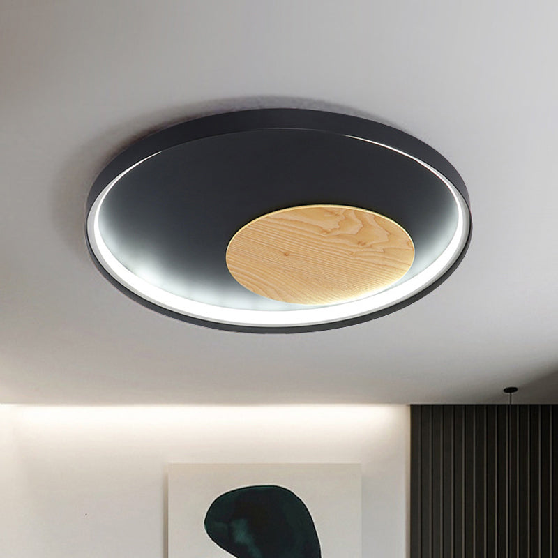 Disk Metal Ceiling Light Mounted Fixture Minimalist White/Black 12"/16"/19.5" Wide LED Flush Light, Natural Light/Remote Control Stepless Dimming Black Clearhalo 'Ceiling Lights' 'Close To Ceiling Lights' 'Close to ceiling' 'Flush mount' Lighting' 286271