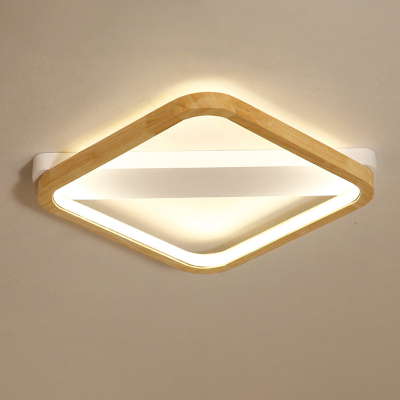 Wood Square Flush Light Fixture Simple Style Beige LED Ceiling Lamp for Bedroom, 13"/17"/21" Wide Wood Clearhalo 'Ceiling Lights' 'Close To Ceiling Lights' 'Close to ceiling' 'Flush mount' Lighting' 286278