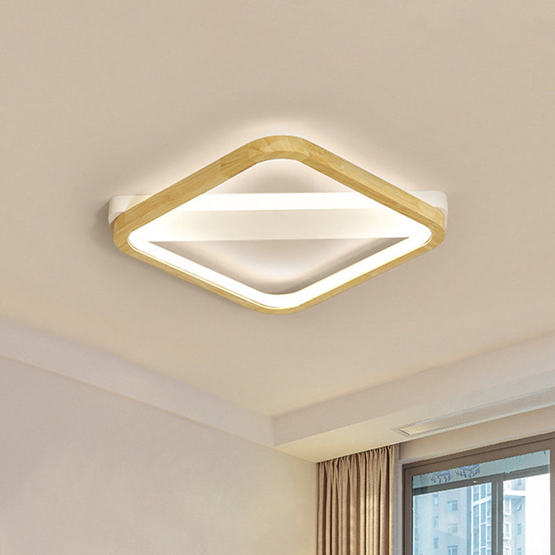 Wood Square Flush Light Fixture Simple Style Beige LED Ceiling Lamp for Bedroom, 13"/17"/21" Wide Clearhalo 'Ceiling Lights' 'Close To Ceiling Lights' 'Close to ceiling' 'Flush mount' Lighting' 286279