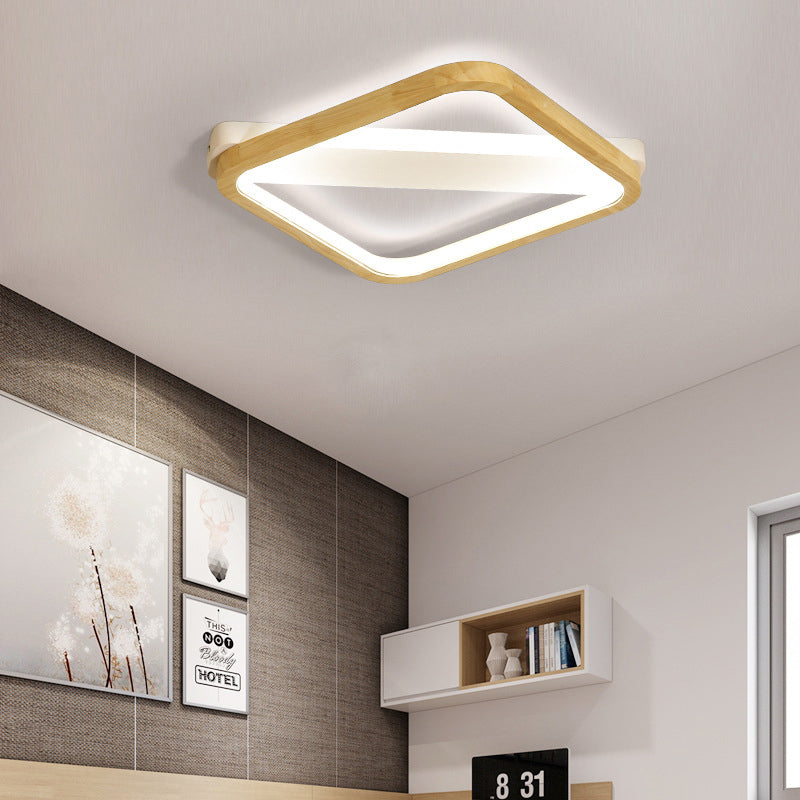 Wood Square Flush Light Fixture Simple Style Beige LED Ceiling Lamp for Bedroom, 13"/17"/21" Wide Clearhalo 'Ceiling Lights' 'Close To Ceiling Lights' 'Close to ceiling' 'Flush mount' Lighting' 286280