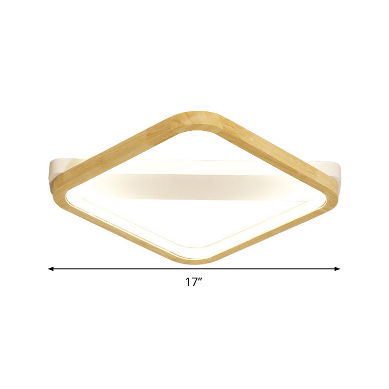 Wood Square Flush Light Fixture Simple Style Beige LED Ceiling Lamp for Bedroom, 13"/17"/21" Wide Clearhalo 'Ceiling Lights' 'Close To Ceiling Lights' 'Close to ceiling' 'Flush mount' Lighting' 286283